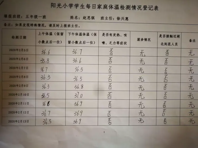 小学生居家体温表图片图片