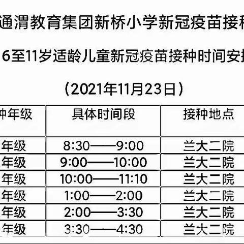 通渭路教育集团新桥小学6-11周岁学生接种疫苗致家长书