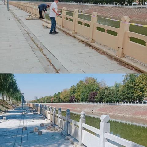 修复河道护栏  筑牢安全防线