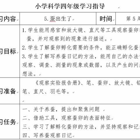 四年级科学线上学习-《5.蚕出生了》