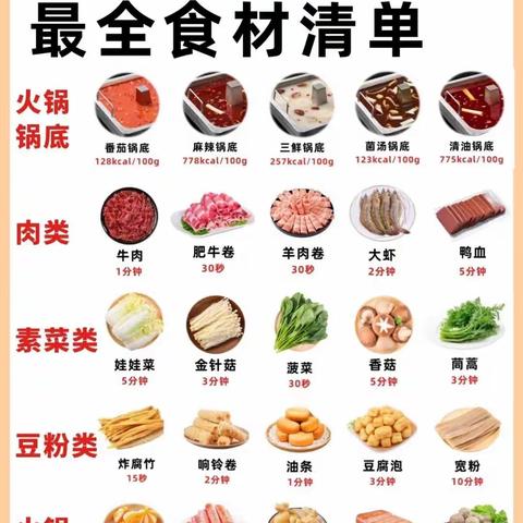 家庭火锅食材清单