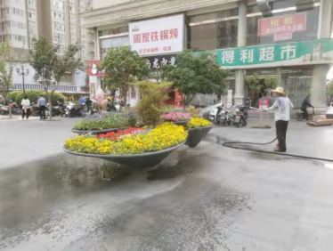 【长安城管】“降尘+浇水”园林所开展绿植冲洗活动