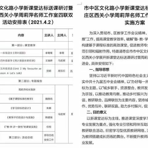 教研之美四月天—市中区文化路小学新课堂达标送课研讨暨台儿庄区西关小学周莉萍名师工作室“四联双推”推进会