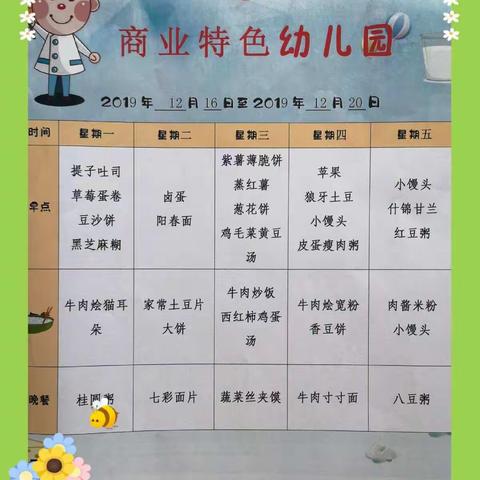 商业特色幼儿园（周一至周三）食谱和食物美照