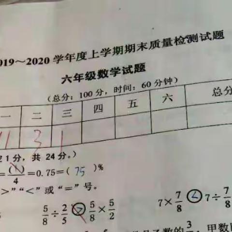 2019－2020学年度上学期六年级数学试卷分析