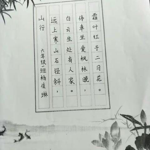 南丁冶学校六一班硬笔字比赛