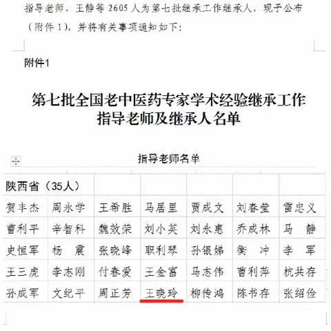 喜讯！我院王晓玲副院长获第七批全国老中医药专家学术经验继承工作指导老师