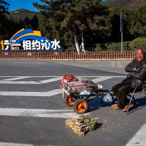 三岔路口卖菜的老人