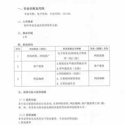 信宜市丁堡职业高级中学人才培养方案