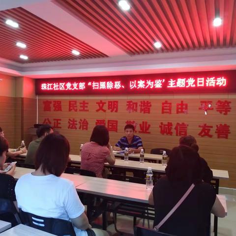 珠江社区党支部开展“扫黑除恶、以案为鉴”主题党日活动
