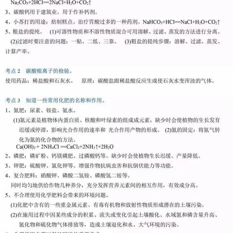 初中化学之盐化肥知识点