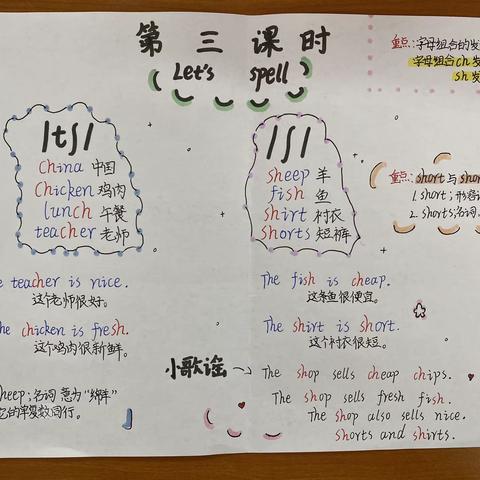 人教 PEP版五年级下册Unit Three My school  calendar Let’s spell ch&sh 字母组合发音 优秀英语小报展