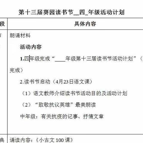 四年级第十三届葵园读书节启动仪式“致敬抗疫英雄”最美朗诵