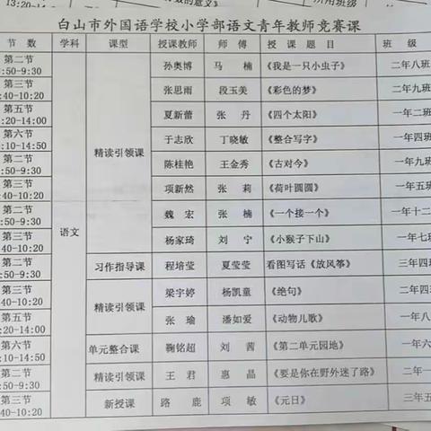 潜心钻研探课型，青年力量展风采－－白山外国语学校青年教师语文主题学习大单元展示课活动