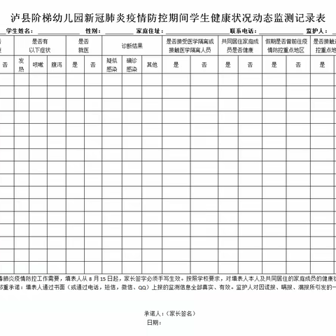 泸县阶梯幼儿园2021秋期开学疫情防控须知