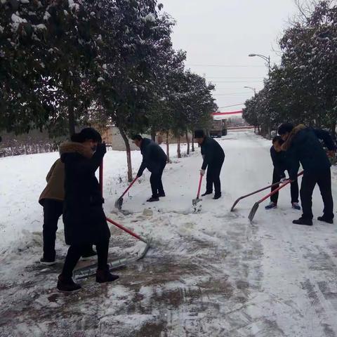 清扫学校周边道路积雪，保障全体师生安全出行。―长杨人在行动。