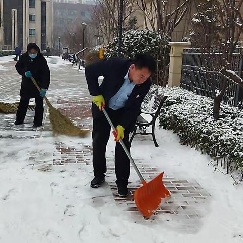 大雪如约而至美如画，物业扫雪暖人心