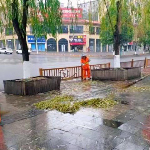 雨中的守护者，城市的清道夫