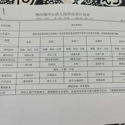 中一班第十周教学内容