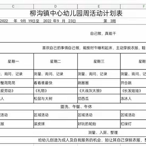 中一班第三周教学内容
