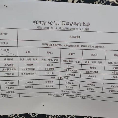 中一班第八周教学内容