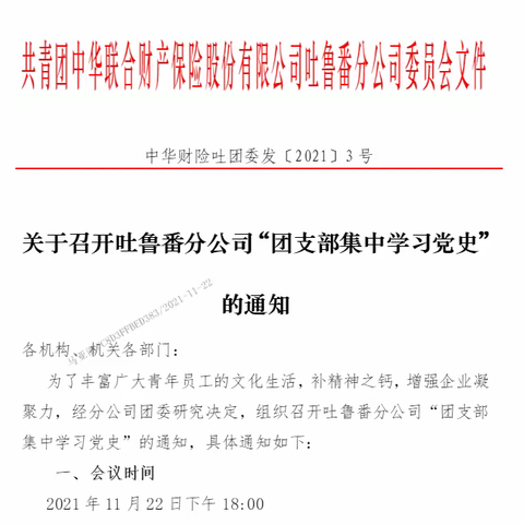 关于吐鲁番分公司“团支部集中学 习党史”会议简报