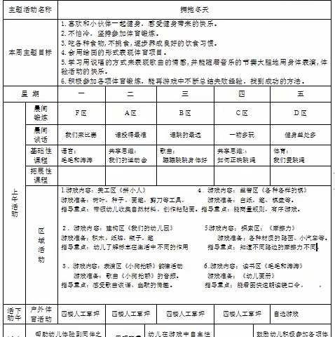 新城中心幼儿园大6班第14周安排