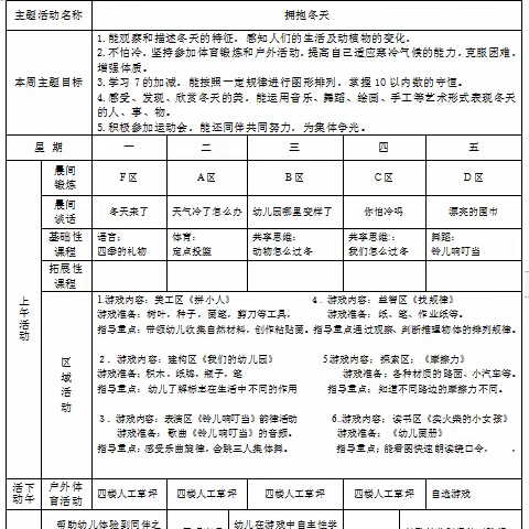 新城中心幼儿园大6班第15周安排