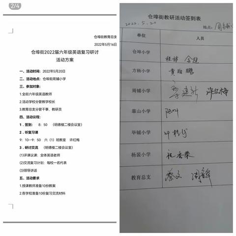 仓埠街2022年小学六年级                 英语复习教学研讨会