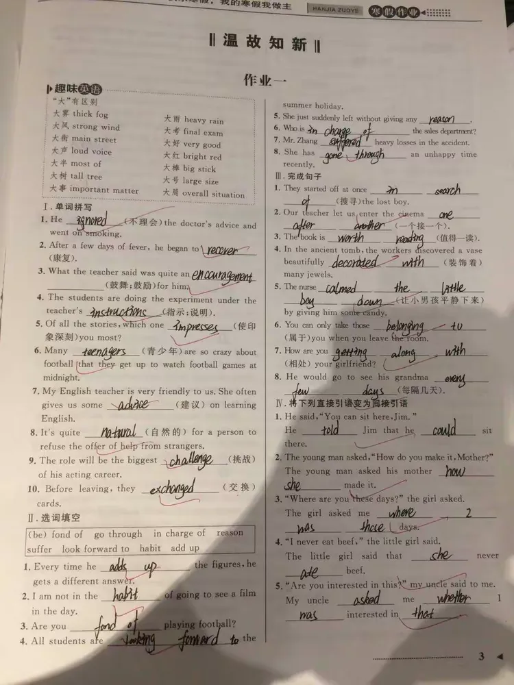 高中英语寒假作业答案（高一，人教版）的简单介绍