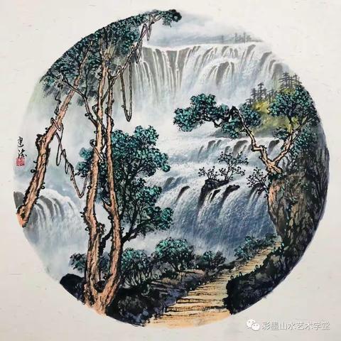 冯建德彩墨山水画