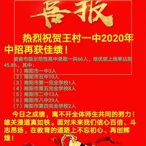 恭贺：王村一中2020年中招再获佳绩！