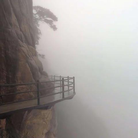 九华花台雨蒙蒙，旅客甚少，不畏山中寒风冷雨登峰观景。也许是心诚所致，有缘见得花台俊秀真面目。