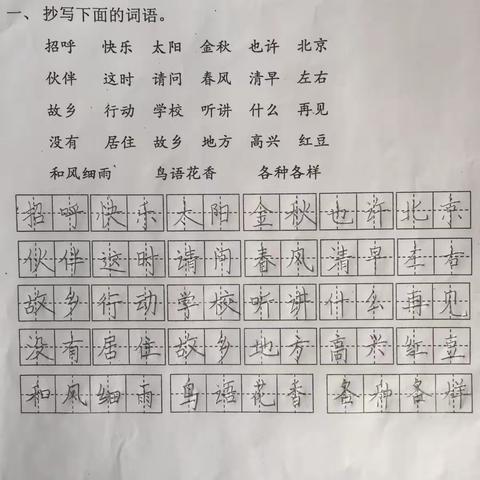 一年级十班写字水平展示