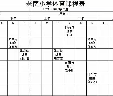 2021—2022学年如城老南小学体育课表