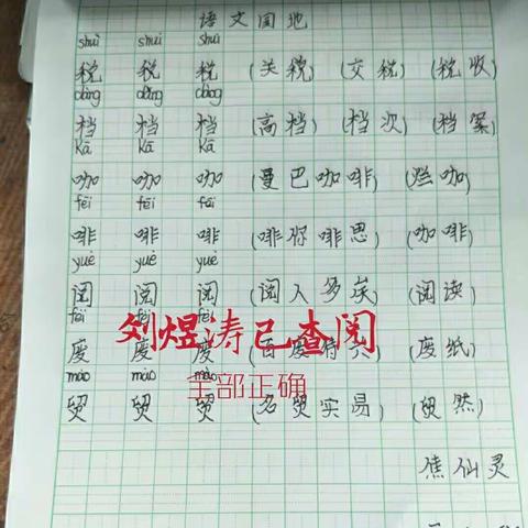 鑫源小学三年级（1）班第九小组作业完成情况