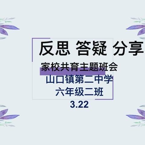 6.2 反思·答疑·分享，家校共育主题班会