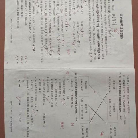 2022年6月8日三年级数学第六单元测验成绩及试卷