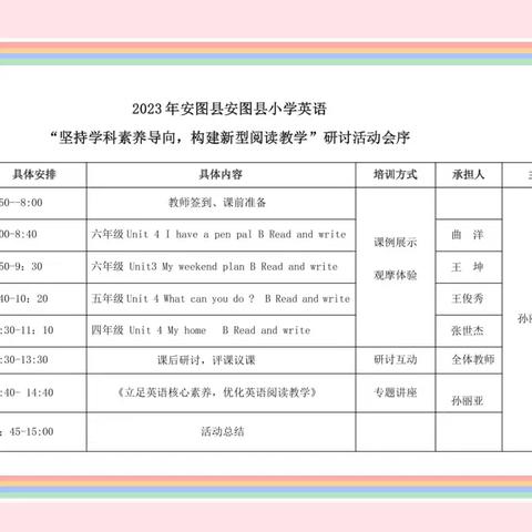 安图县小学英语 “坚持学科素养导向，构建新型阅读教学”研讨活动