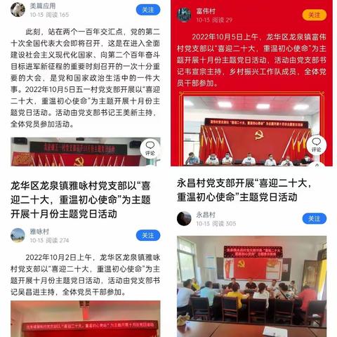 “喜迎二十大，重温初心使命”——龙泉镇组织各党支部开展十月份主题党日活动