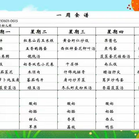 “吃出营养，吃出健康”南召幼儿园幼儿6月份食谱