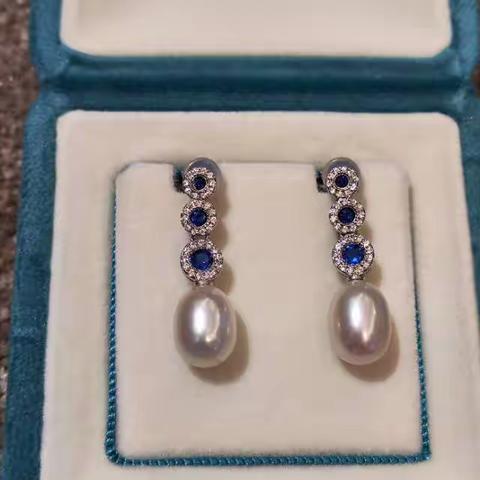 珍珠耳钉 925银镶嵌加工