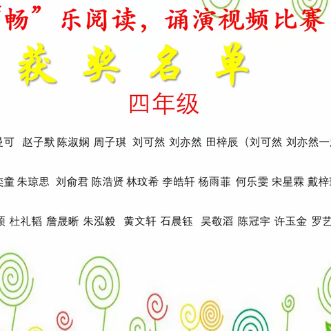 “畅”乐阅读”——昌乐小学第十七届读书节系列活动之“视频诵演”大赛四年级获奖名单