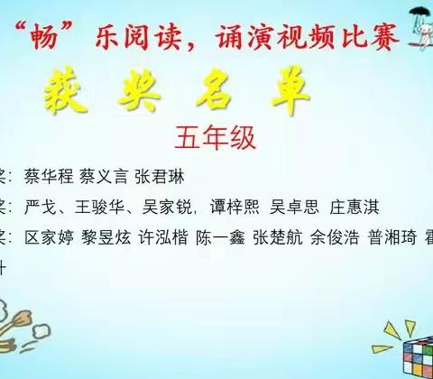 “畅”乐阅读”——昌乐小学第十七届读书节系列活动之“视频诵演”大赛五至六年级获奖名单