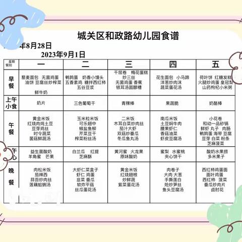 美好“食”光，“食”在幸福——和政路幼儿园一周食谱