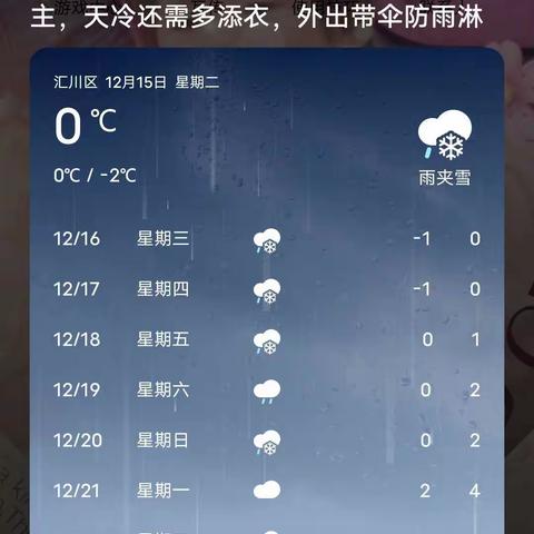 汇川区星光幼儿园“低温雨雪天气”预警