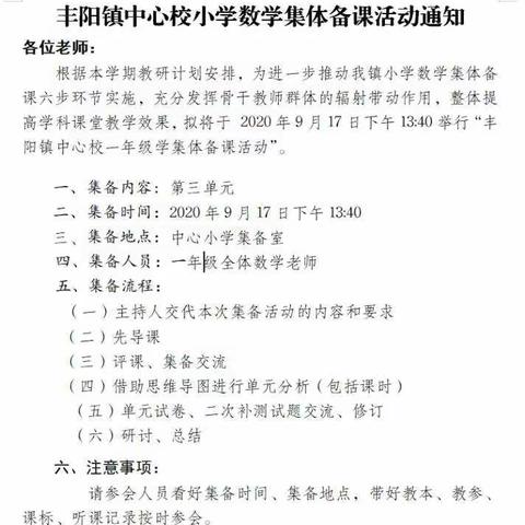 【集备集智慧，备课备成长】——丰阳镇中心校开展一年级数学集体备课教研活动