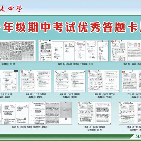 马陵中学|期中考试优秀答题卡展示