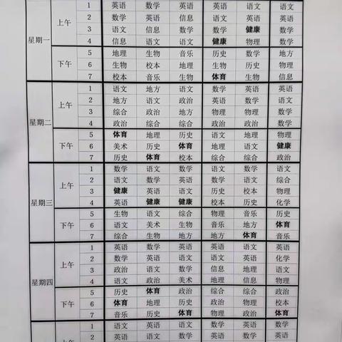 泗洪县上塘中学体育课表公示