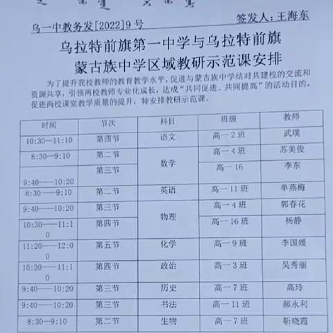 区域交流促发展，结对共建同提高—我校与乌拉特前旗蒙古族中学结对共建开展示范课活动